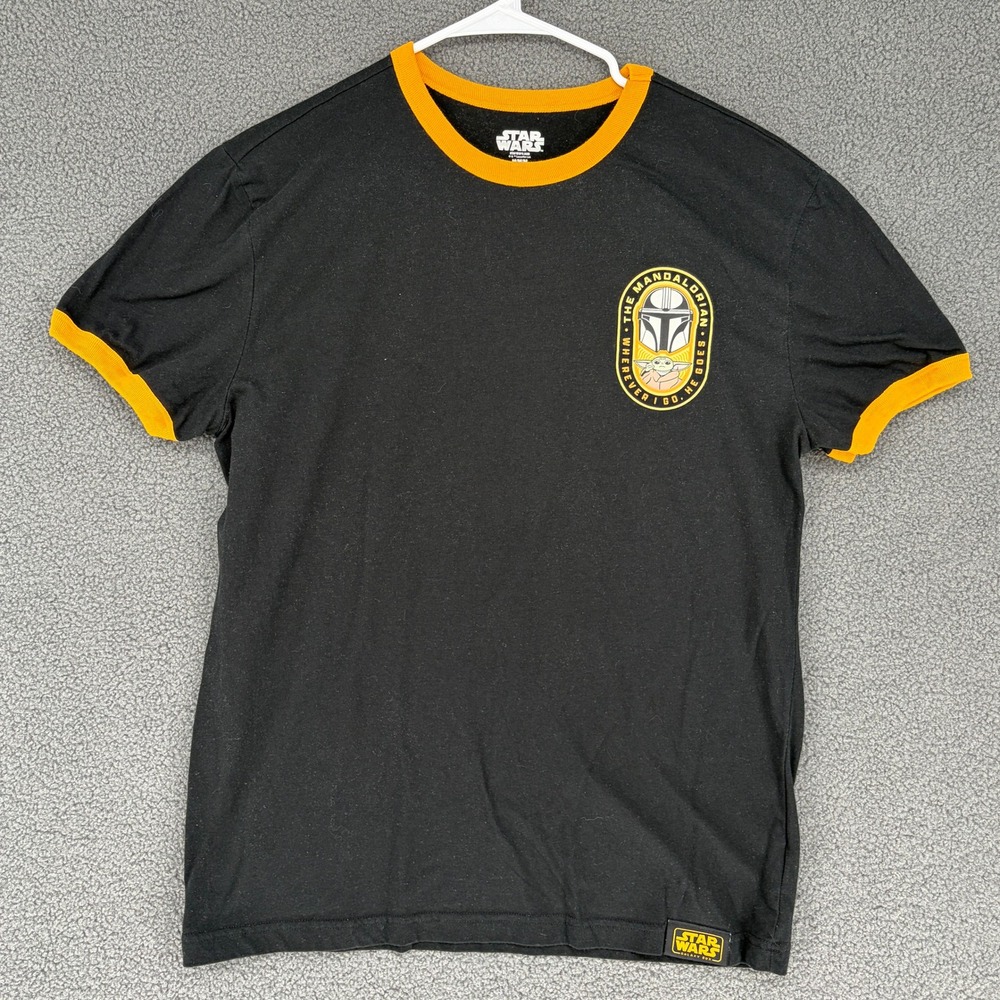 Star Wars Mandalorian Grogu Ringer T-Shirt Black Orange Culturefly Mens Medium